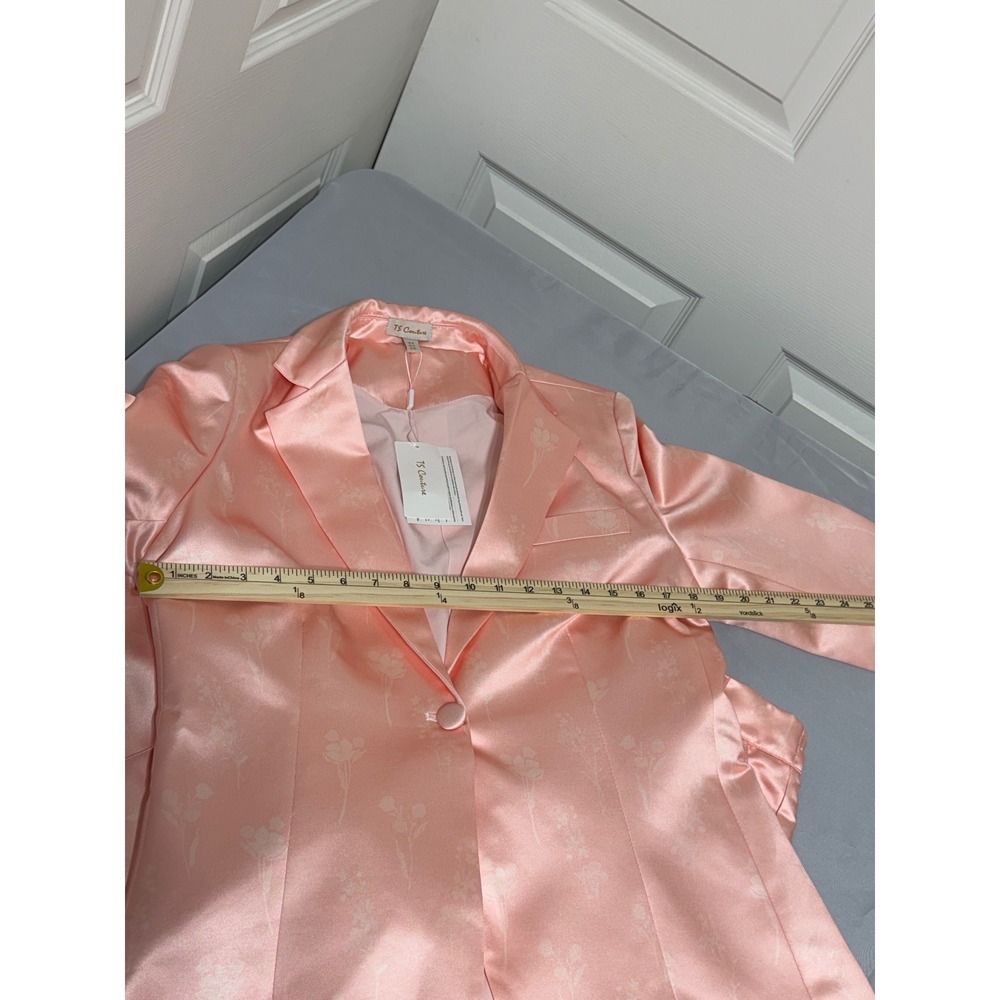 TS Couture Peach Pink Satin Floral Jacquard 2 Piece Pant Suit Set Womens 10 NEW - Picture 8 of 16